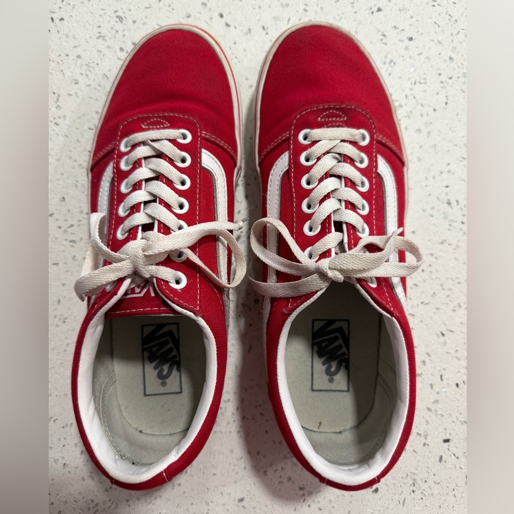 Vans Red and White Canvas Sneakers